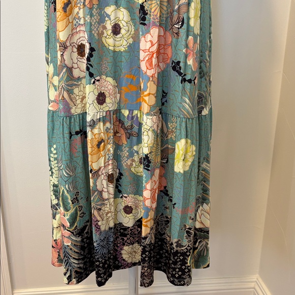 Johnny Was Teal Floral Midi Dress - Picture 2 of 5